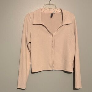 Cream Ribbed Long Sleeve Button DownTop H&M